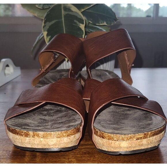 Pierre Dumas Size 11 Chantal 4 wedge cork heel sandals Whiskey - Picture 2 of 7